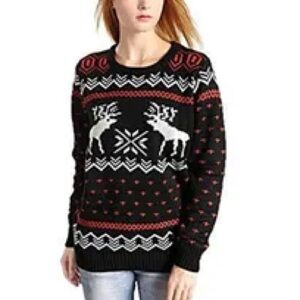 V28 Merry Christmas Reindeer + Snowflakes Knit Sweater